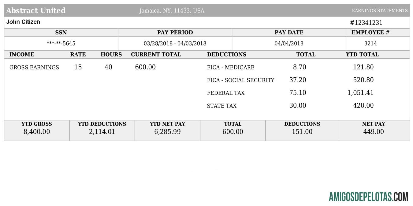 USA ABSTRACT United Payslip Formatos Word e PDF exemplo